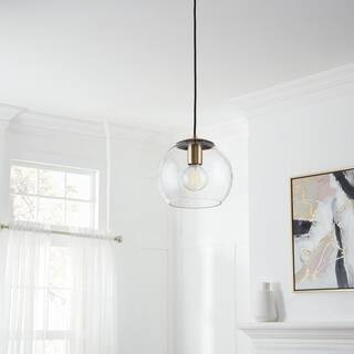 1-Light Antique Brass and Glass Mini-Pendant | The Home Depot
