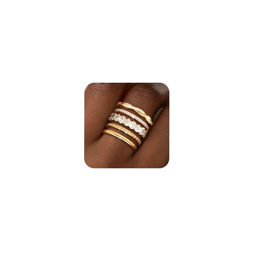 TOSGMY Stackable Gold Silver Rings for Women Non Tarnish Dainty 14K Gold/Silver Plated Stacking Thumb Ring Set Cubic Zirconia Eternity Wedding Bands Engagement Rings for Women Gold Jewelry Size 6-11 | Amazon (US)