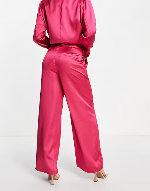 Kaiia satin wide leg pants in pink - part of a set | ASOS (Global)