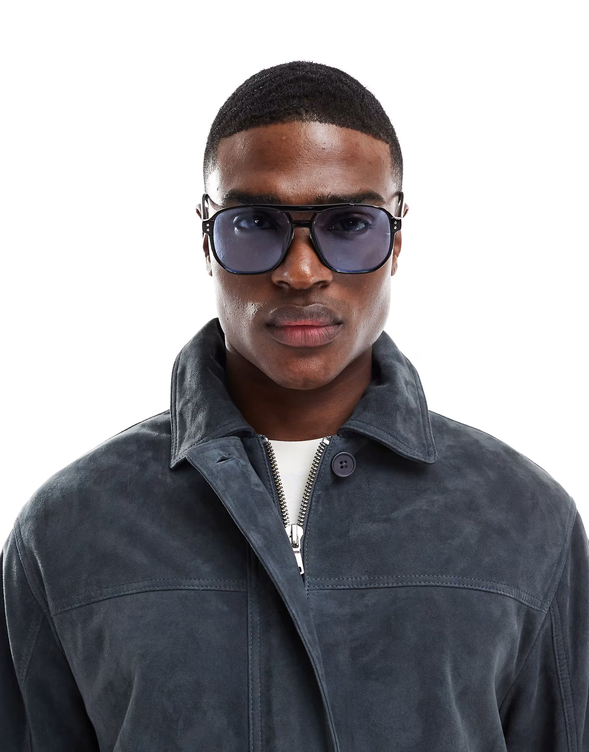 ASOS DESIGN aviator sunglasses with blue lens and black frame | ASOS (Global)