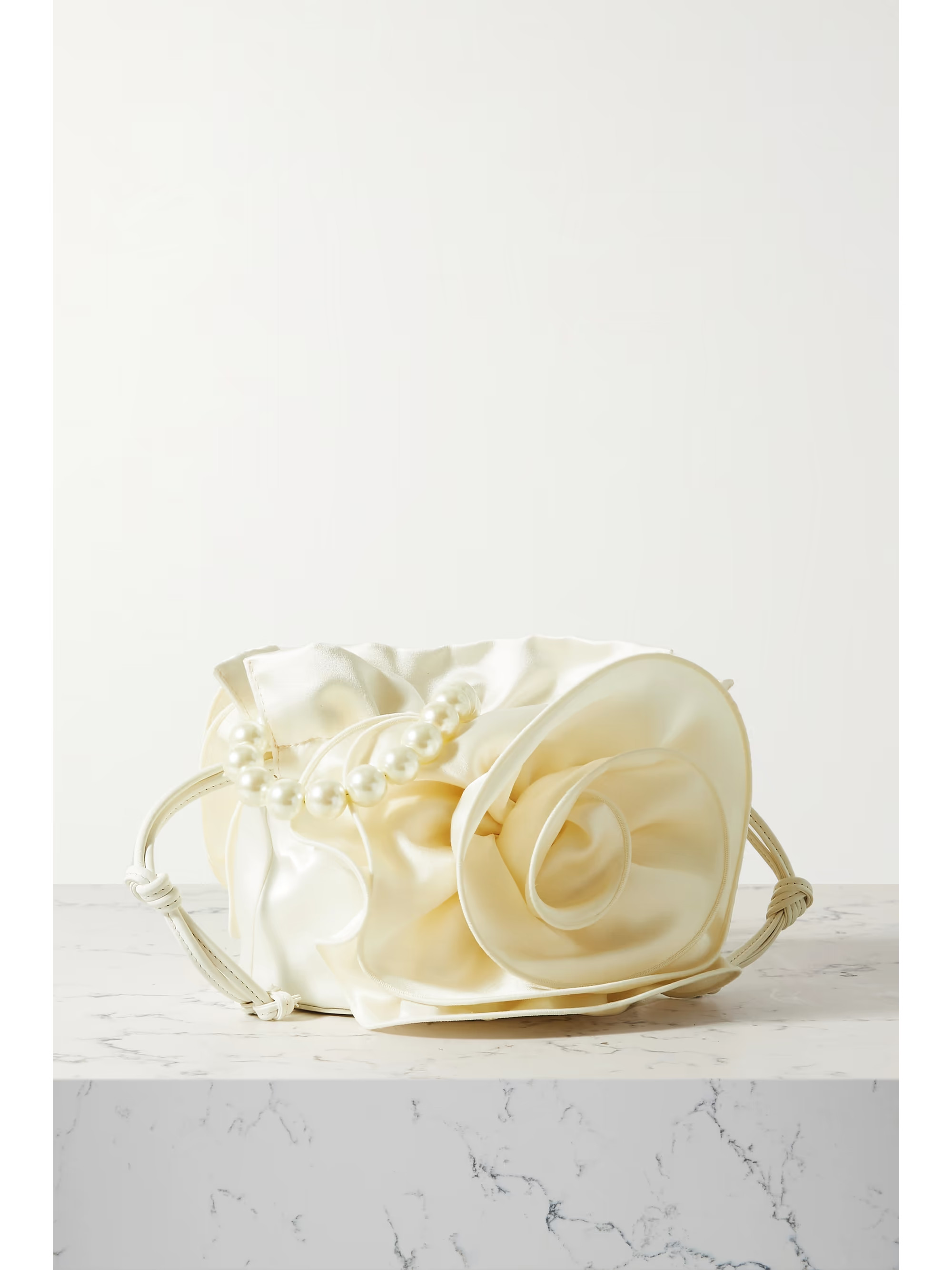 MAGDA BUTRYM Magda medium faux pearl-embellished appliquéd ruched satin shoulder bag | NET-A-POR... | NET-A-PORTER (UK & EU)