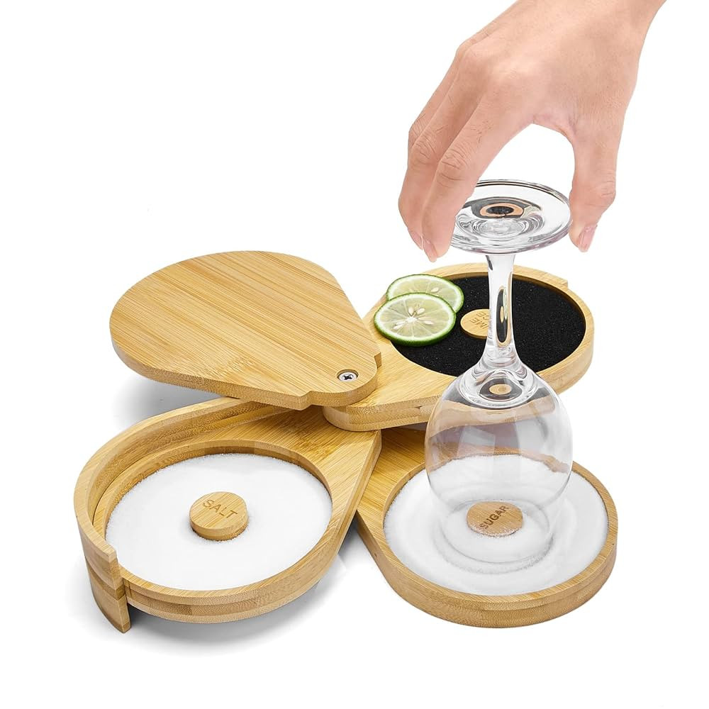 Margarita Salt Rimmer Set,1 Pack 3 Tier Bar Glass Rimmer Bamboo Wood Sugar Salt Box with Sponge,B... | Amazon (US)