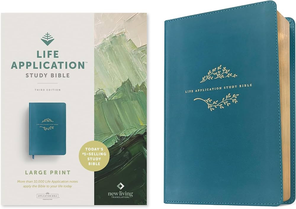 NLT Life Application Study Bible, Third Edition, Large Print (LeatherLike, Teal Blue, Red Letter) | Amazon (US)