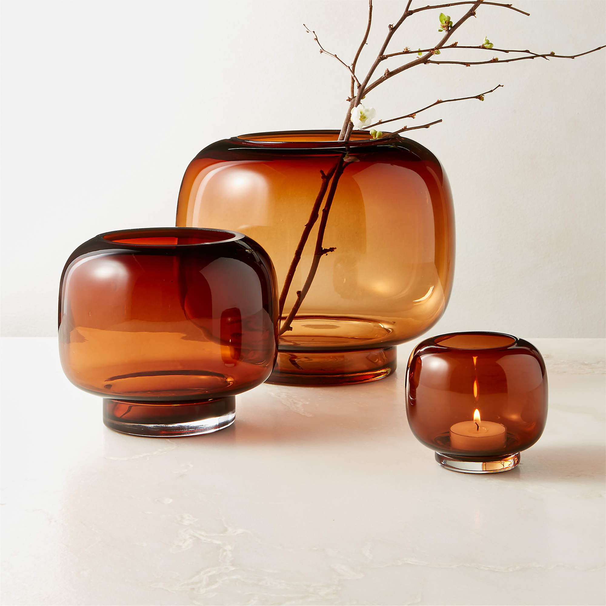 Coco Round Smoked Amber Modern Glass Hurricane Candle Holder Large + Reviews | CB2 | CB2