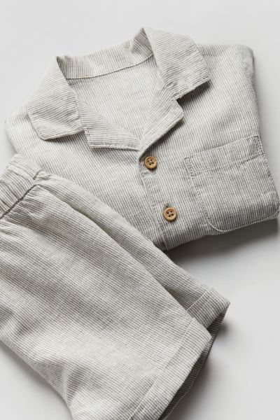 2-piece linen set - Light beige/White striped - Kids | H&M GB | H&M (UK, MY, IN, SG, PH, TW, HK)