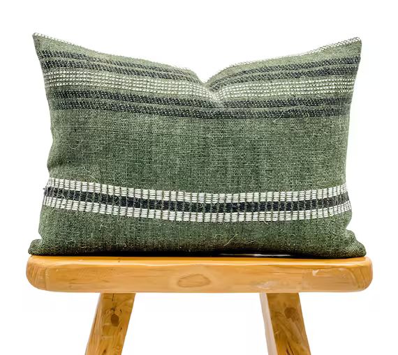 Lumbar Pillow Cover Indian Wool Pillow Cover Green Wool | Etsy | Etsy (US)