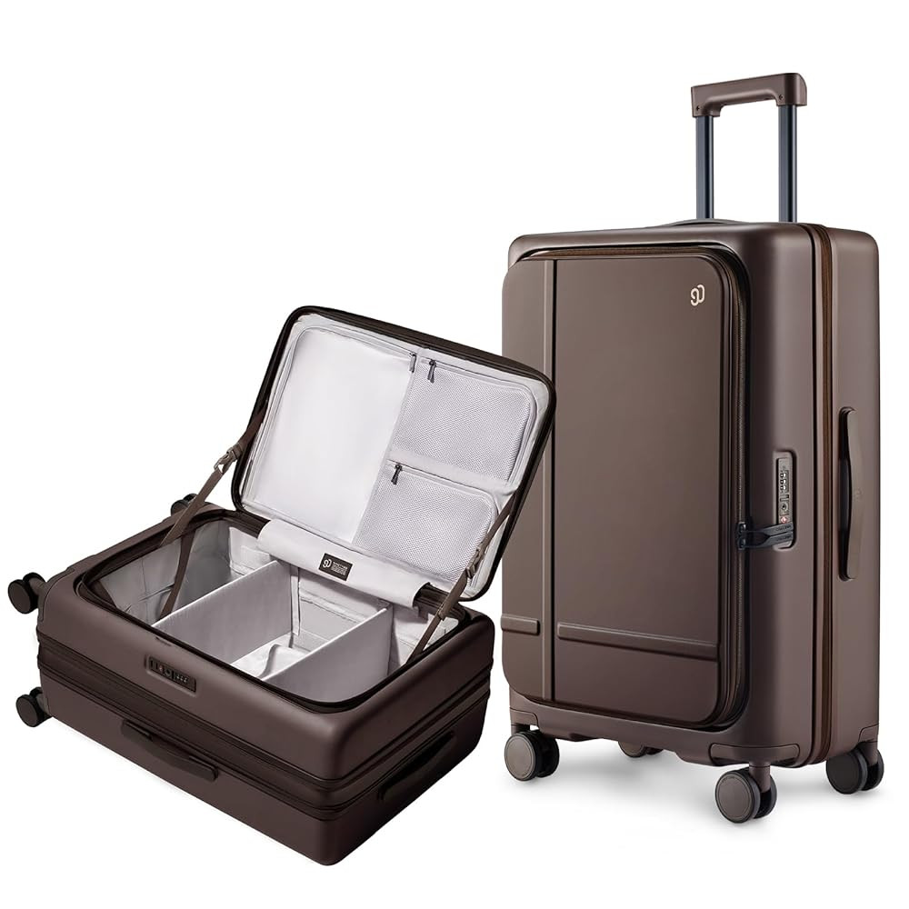 Medium Checked Luggage 25 Inch, Flat Top Opening Checking In Luggage with Cup Holder, Expandable,... | Amazon (US)