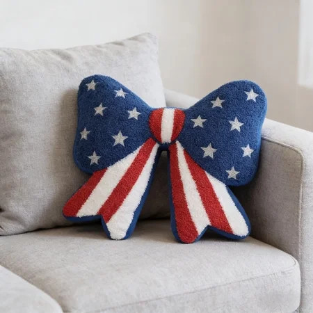 Patriotic Bow Decorative Pillow, Fluffy Plush Bow Shaped Pillow with Stars and Stripes Desgin, Perfect Gift for July 4th Independence Day Home Decor, Red/White/Blue, 13" x 15" | Walmart (US)