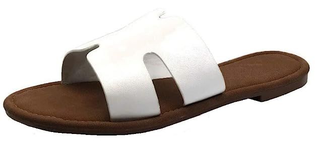 Wells Collection Womens Slip On Slide Flat Sandal with Notch Cut-Outs | Amazon (US)