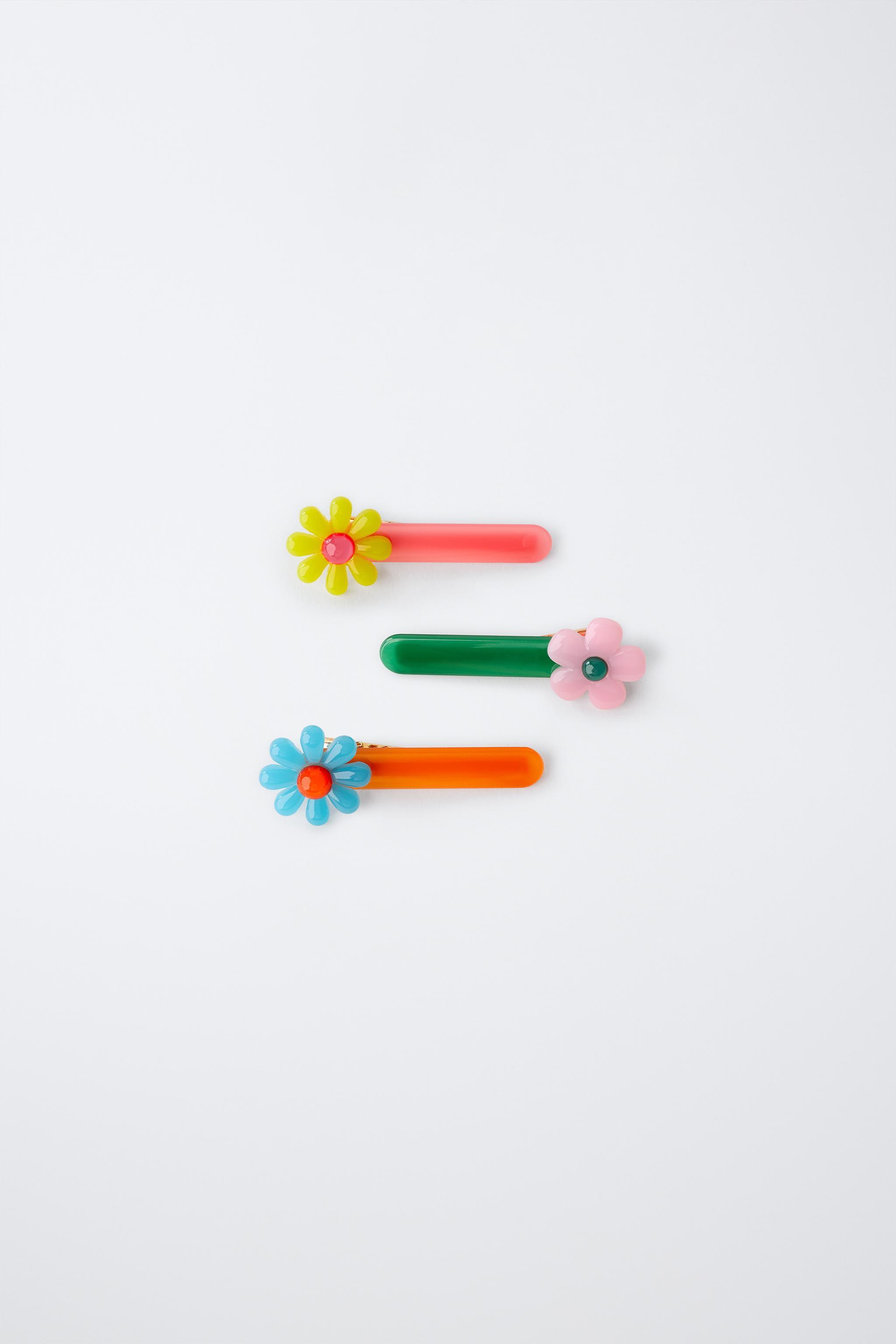 PACK OF THREE FLORAL HAIR CLIPS | Zara US