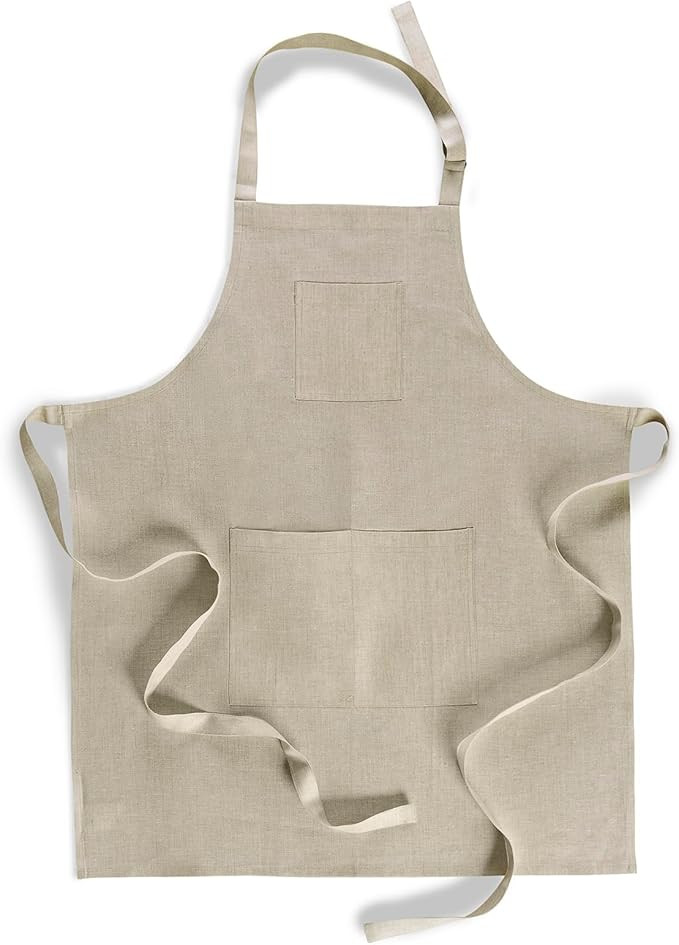 Solino Home Linen Kitchen Apron Light Natural – 100% Pure Linen Bib Apron with Front Pockets fo... | Amazon (US)