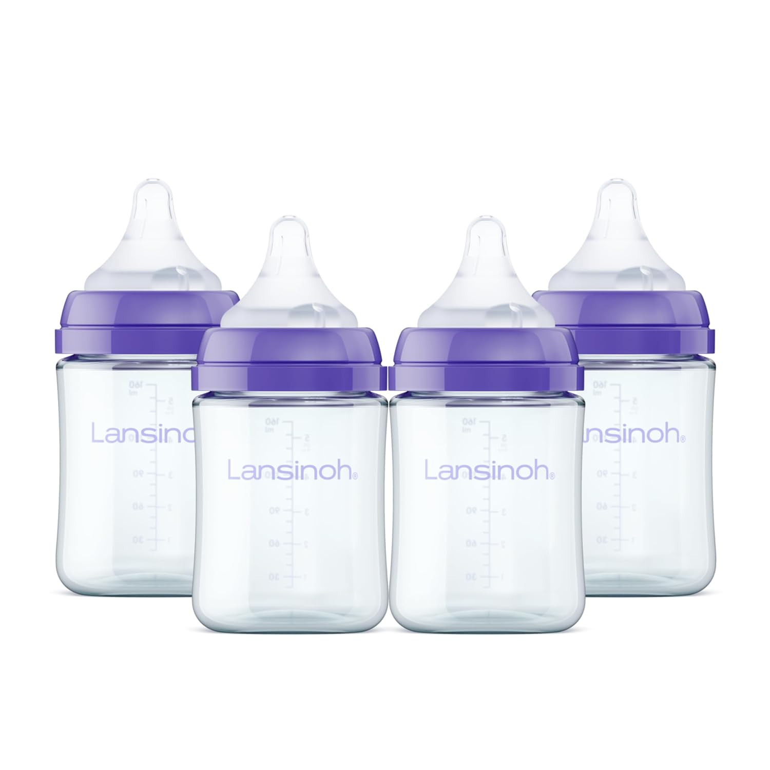 Lansinoh Anti-Colic Glass Baby Bottles, Purple Collar, 5 Ounces, 4 Count | Amazon (US)