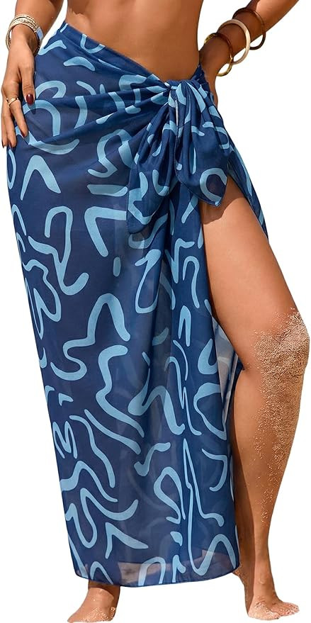 Women Sheer High Slit One Size Swimsuit Coverup Sarong Chiffon Wrap | Amazon (US)