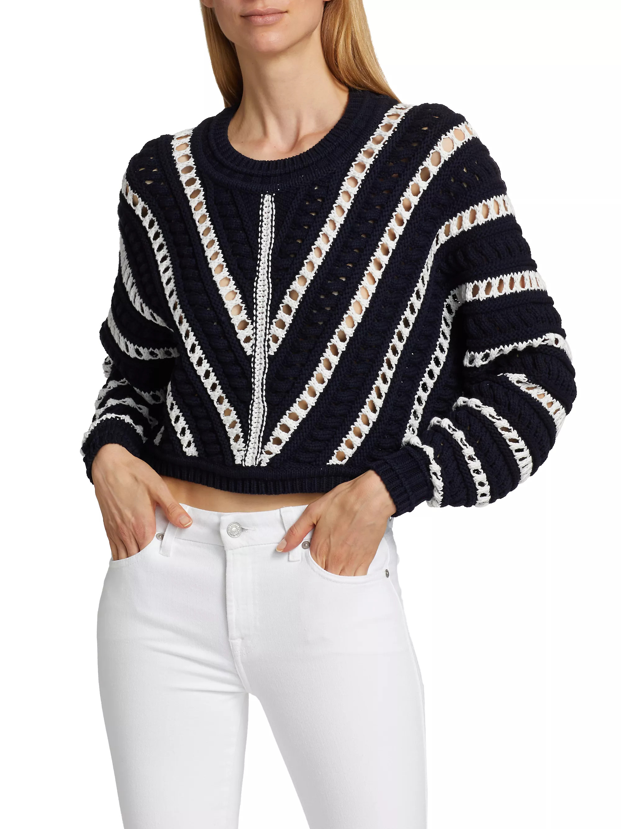 Striped Crocheted Cropped Sweater | Saks Fifth Avenue