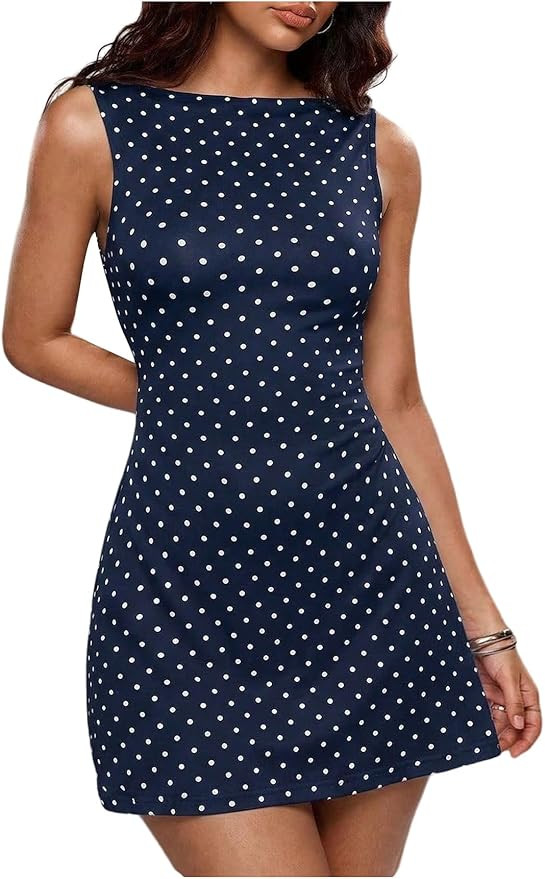 Amazon.com: Floerns Women's Going Out Polka Dots Tank Mini Dress Open Back Formal Wedding Guest D... | Amazon (US)