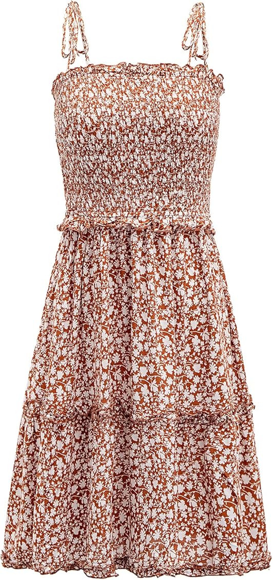 Daenery Spaghetti Strap Ruffle Hem Blackless Solid Color Mini Dress | Amazon (US)