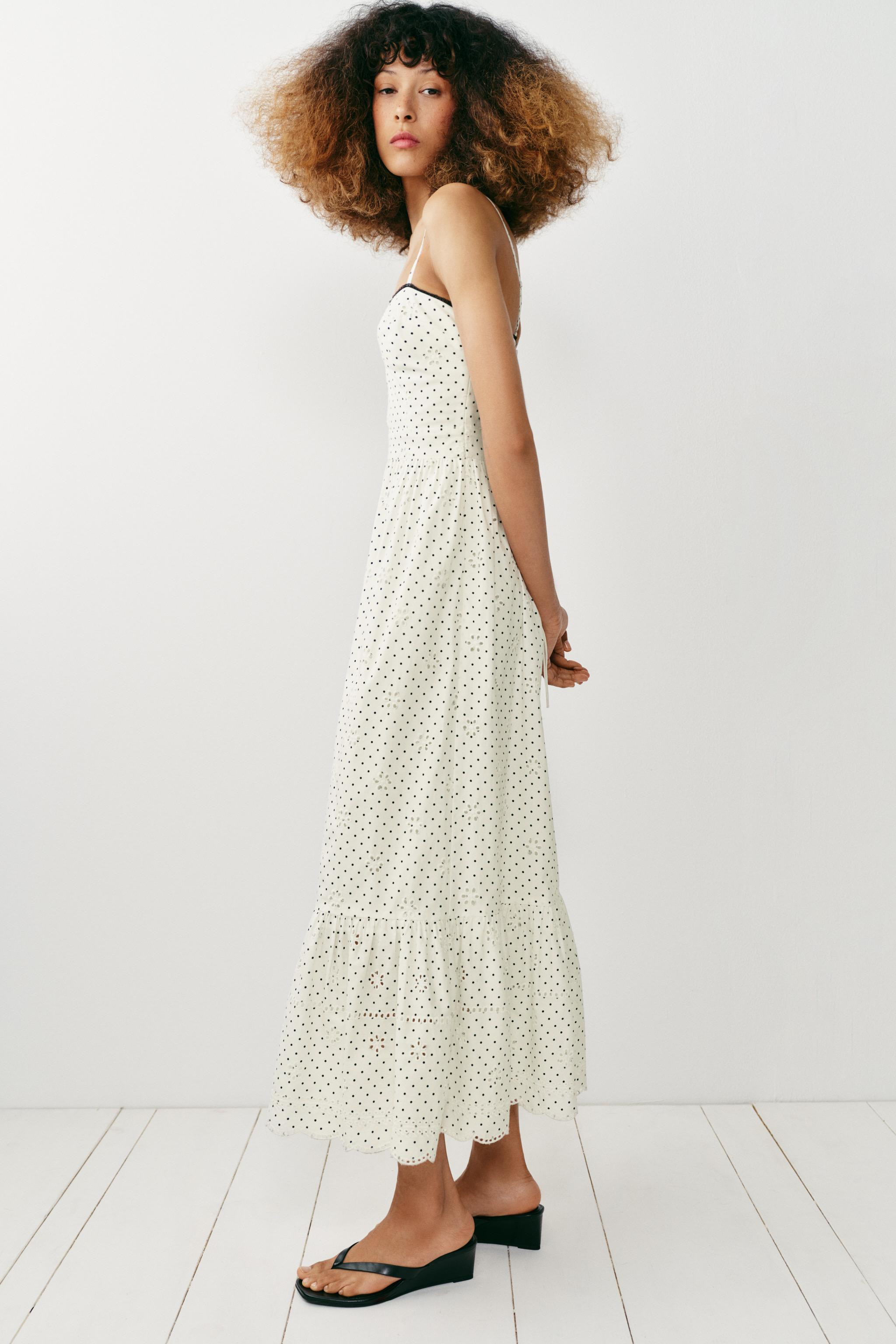 PRINTED EMBROIDERED EYELET MIDI DRESS | Zara US