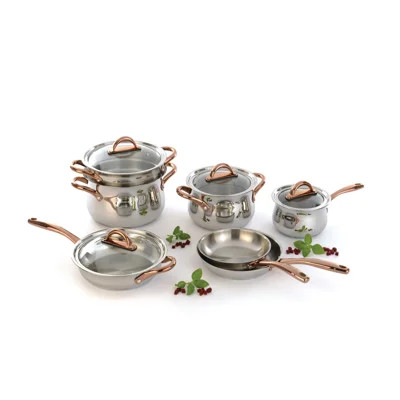 Kena 11 Piece Stainless Steel Ouro Gold Cookware Set with Glass Lids | Wayfair North America