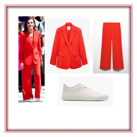 Queen Letizia mango suit and vivobarefoot sneakers 