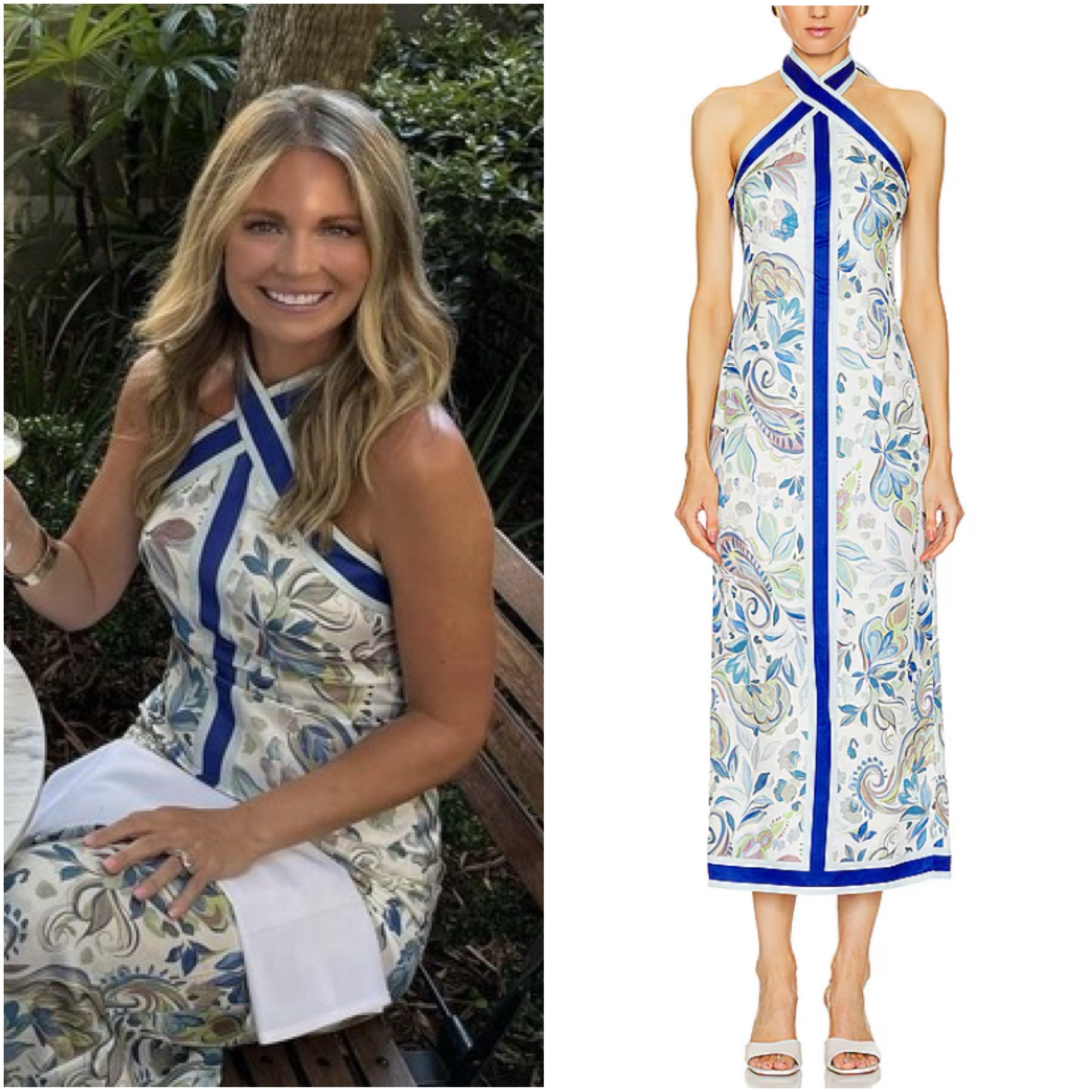 Cameran Eubanks’ Blue and White Printed Maxi Dress 📸 = @camwimberly1