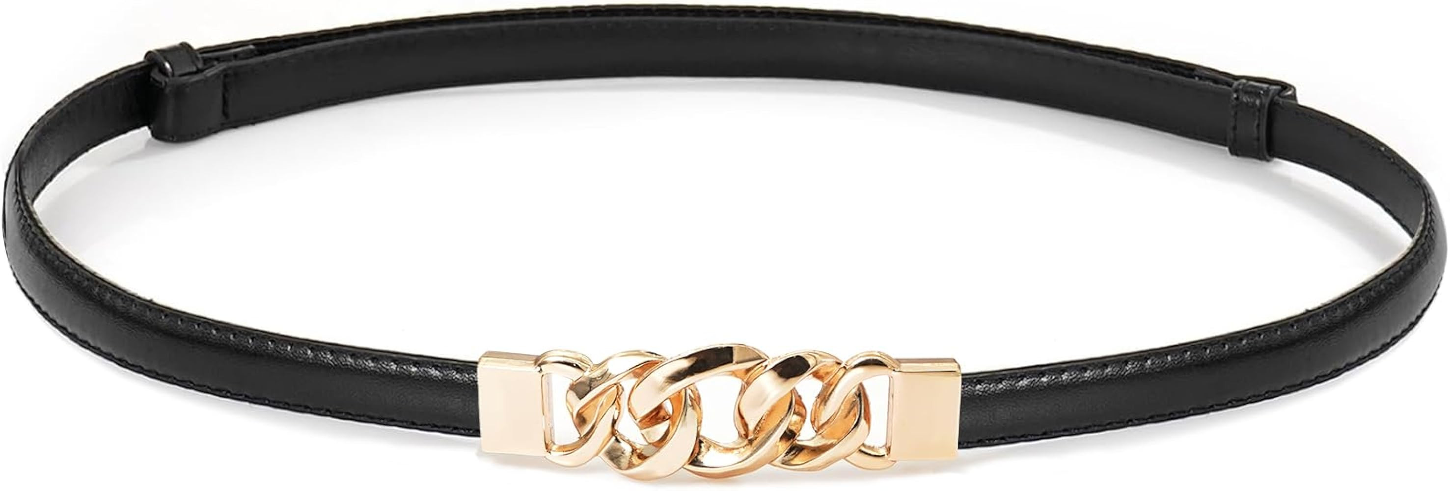 Glamorstar Women Skinny Belts for Dresses Thin PU Leather Waist Belt with Gold Buckle | Amazon (US)