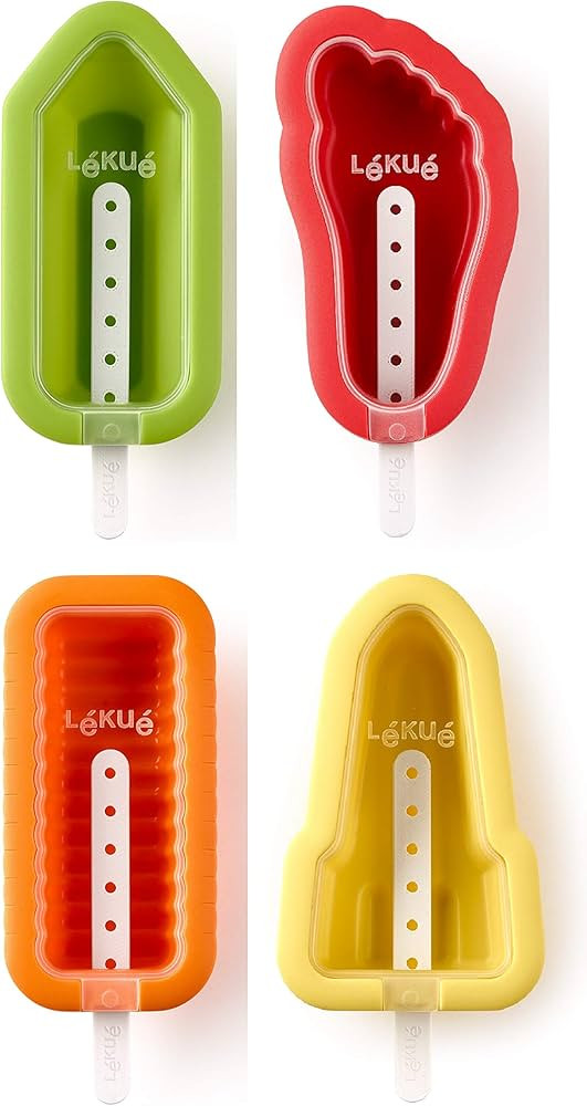 Lékué Set of 4 Iconic Popsicle & Ice Cream Molds + Sticks & Lids | Fun Shape Homemade Freezer I... | Amazon (US)