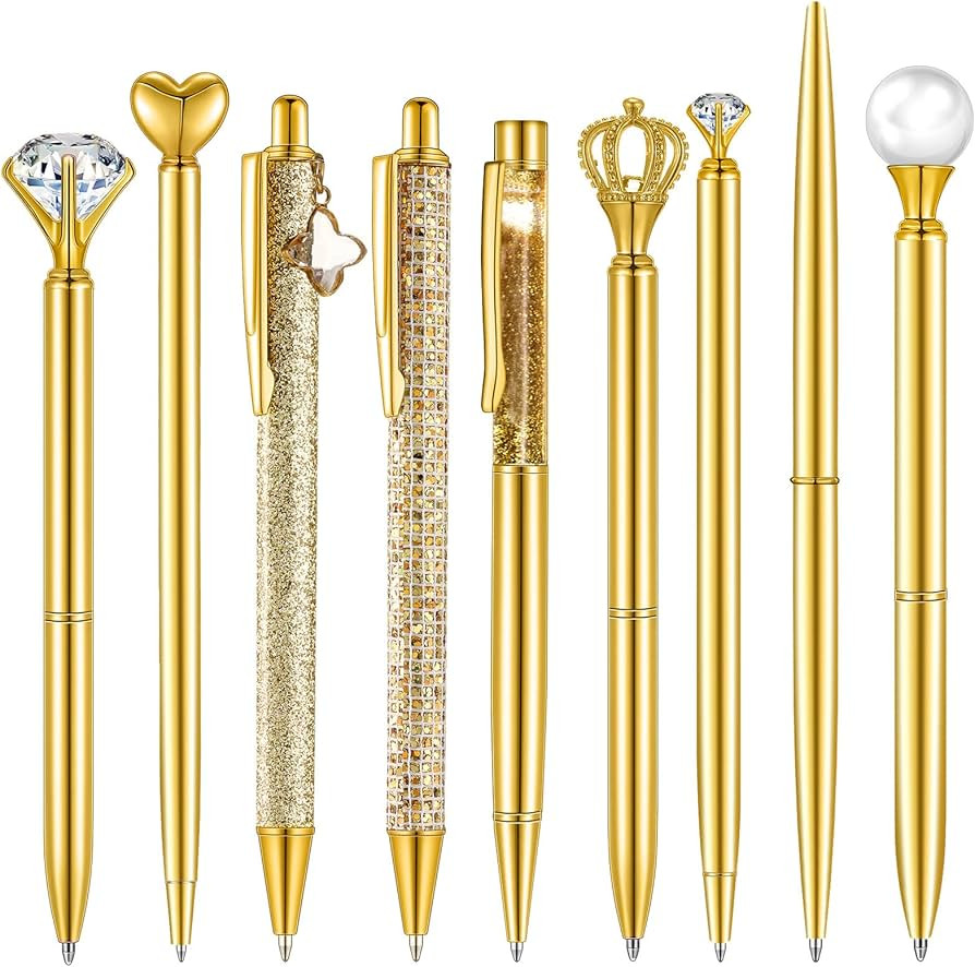 Janmini 9 Pcs Ballpoint Pens Set Metal Crystal Diamond Pen Glitter Pen for Journaling Black Ink P... | Amazon (US)