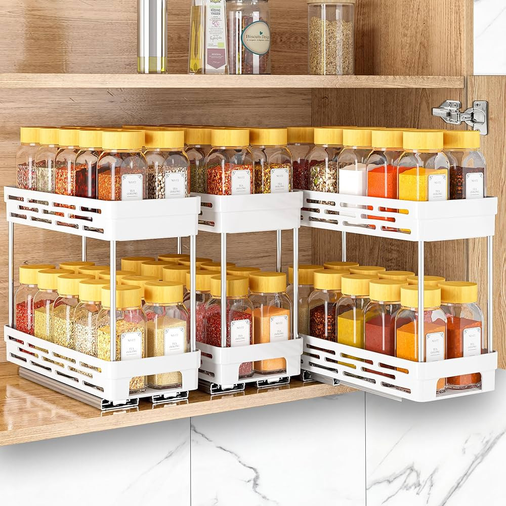 3 Packs Pull Out Spice Rack Organizer for Cabinet, Slide Out Spice Racks Organizer, Easy to Insta... | Amazon (US)