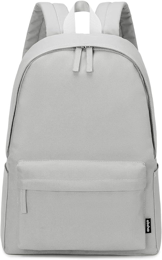 abshoo Lightweight Casual Unisex Backpack for School Solid Color Boobags (Light Grey) | Amazon (US)