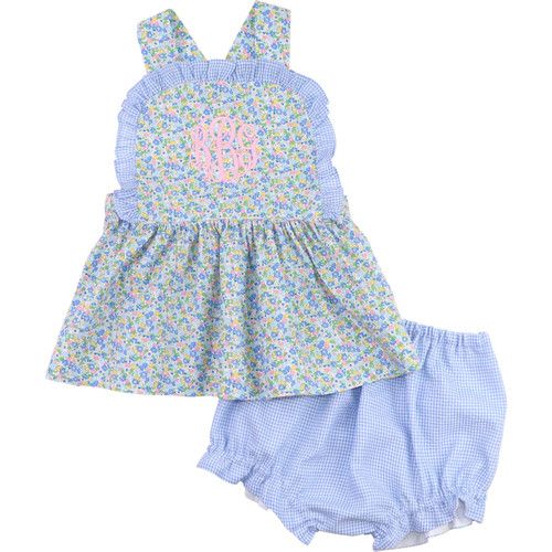 Blue Gingham Dainty Floral Diaper Set | Cecil and Lou