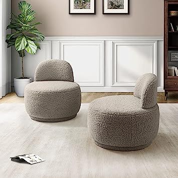 HULALA HOME Modern Sherpa Round Sofa Chair Set of 2, Teddy Plush Fur Fabric Accent Chair for Coff... | Amazon (US)