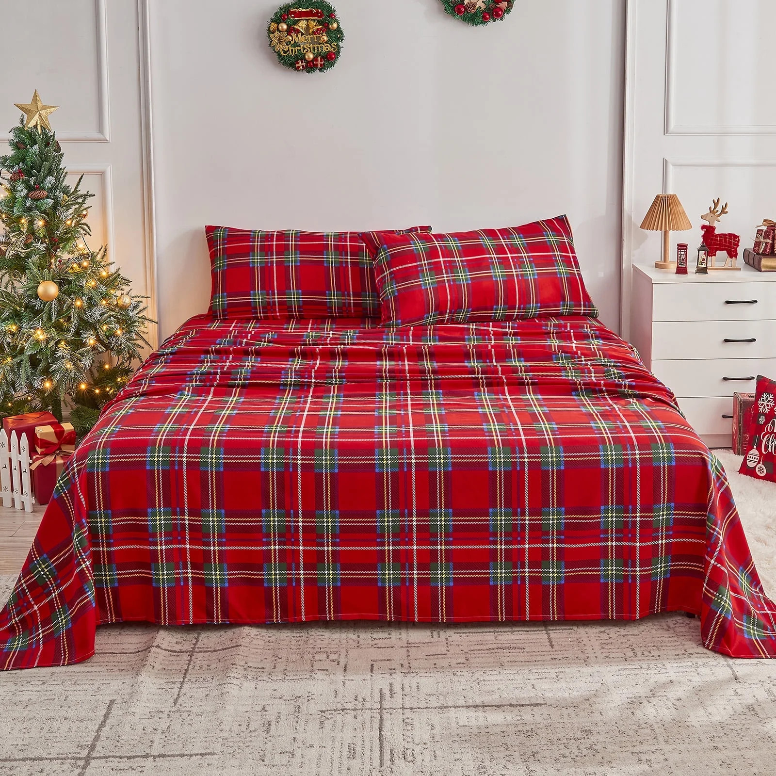 Gogreen 4PC Queen Size Christmas Sheet Set Deep Pocket Fit 16", Breathable Microfiber Super Soft ... | Walmart (US)