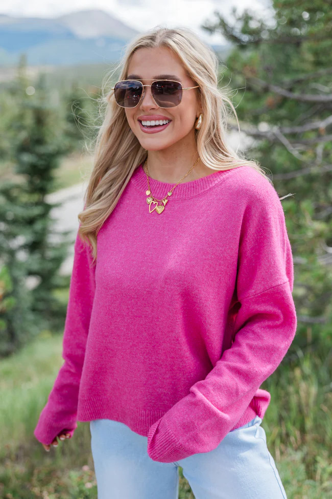 Want It All Hot Pink Crew Neck Sweater | Pink Lily
