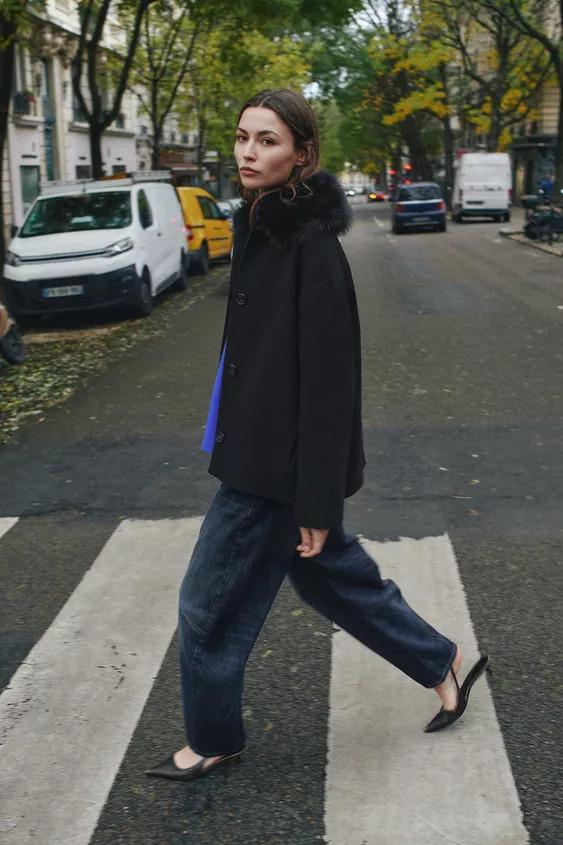 SHORT WOOL COAT WITH FAUX FUR LAPEL | Zara US