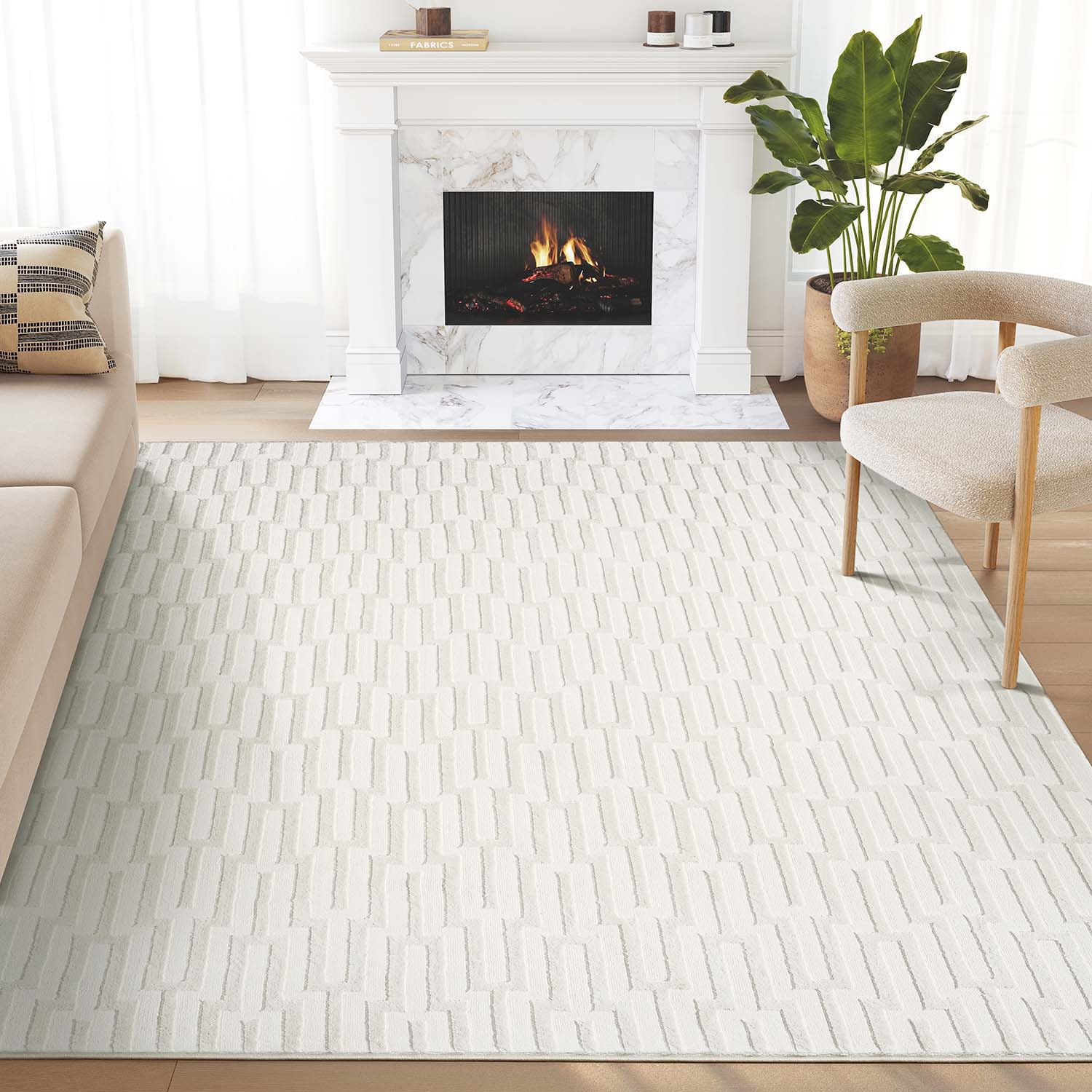 Abani Rugs Neutral 5 x 8 (ft) Loomed Polypropylene Cream Rectangular Indoor Geometric Spot Clean Only Area rug in Beige | NTL120A-5 | Lowe's
