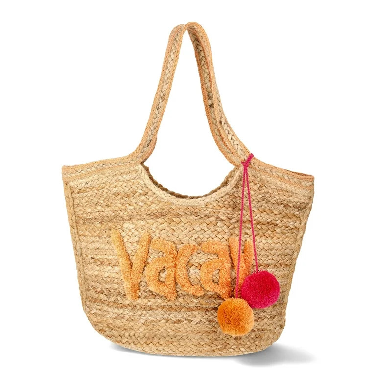 No Boundaries Jute Festival Tote Bag, Orange Vacay, Women’s | Walmart (US)