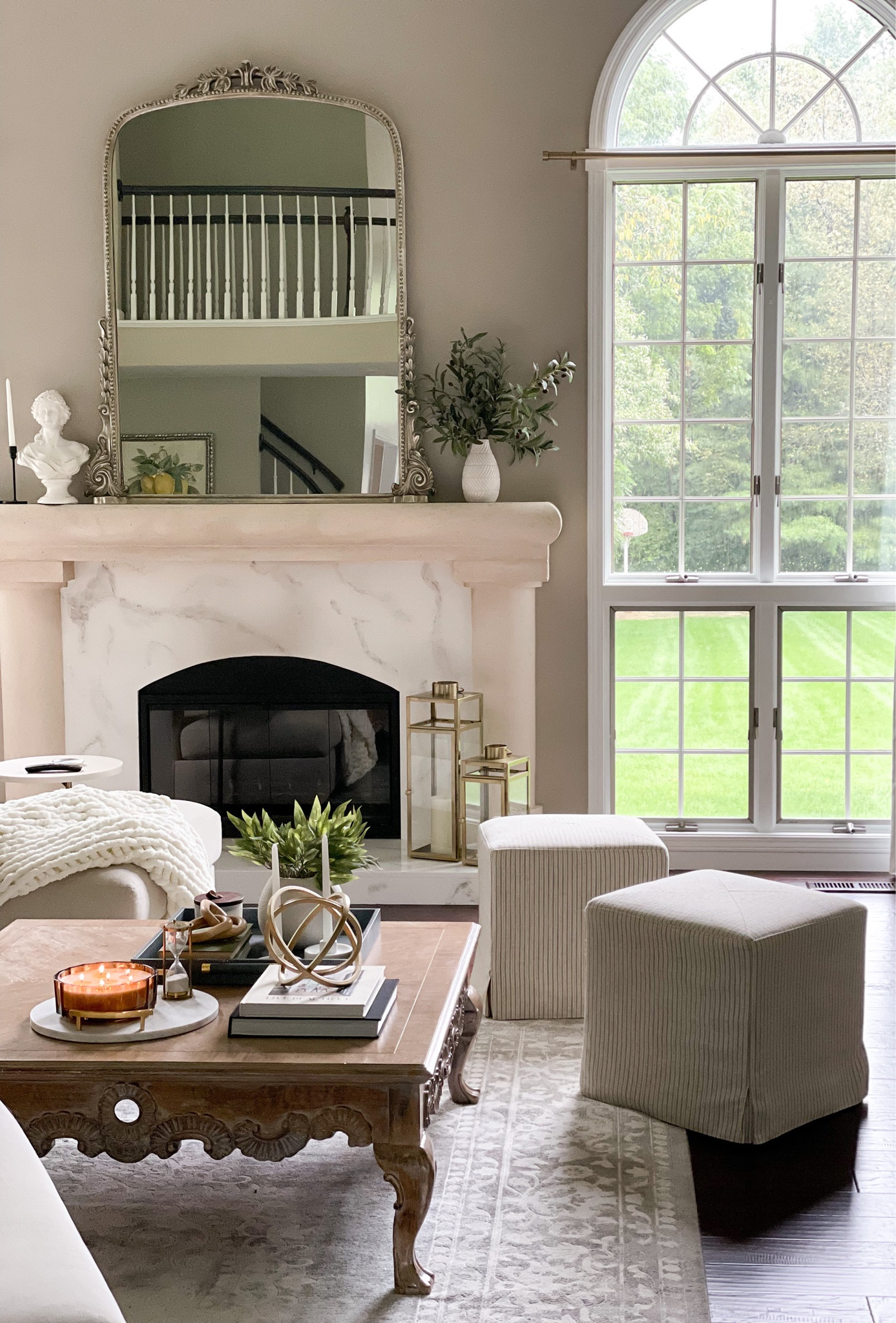 Family room fire place mantle Anthropologie mirror cozy marble

#LTKhome