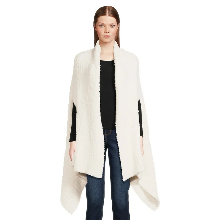Time and Tru Women's Solid Cozy Ribbed Ruana Wrap | Walmart (US)