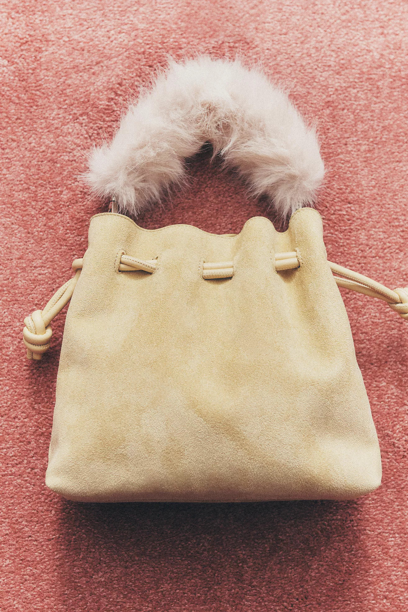 Cinched Suede Faux Fur Bucket Bag | Anthropologie (US)