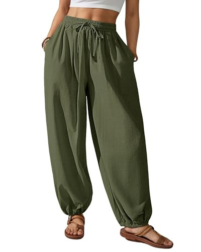 Bsubseach Cotton Harem Pants Women Balloon Trouser Wide Leg Baggy Pants | Amazon (US)