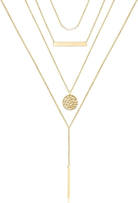Turandoss Dainty Layered Choker Necklace, Handmade 14K Gold Plated Y Pendant Necklace Multilayer ... | Amazon (US)