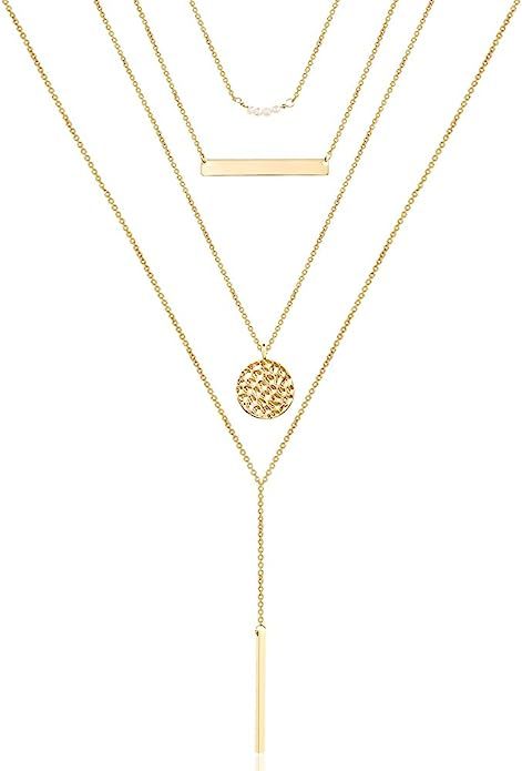 Turandoss Dainty Layered Choker Necklace, Handmade 14K Gold Plated Y Pendant Necklace Multilayer ... | Amazon (US)