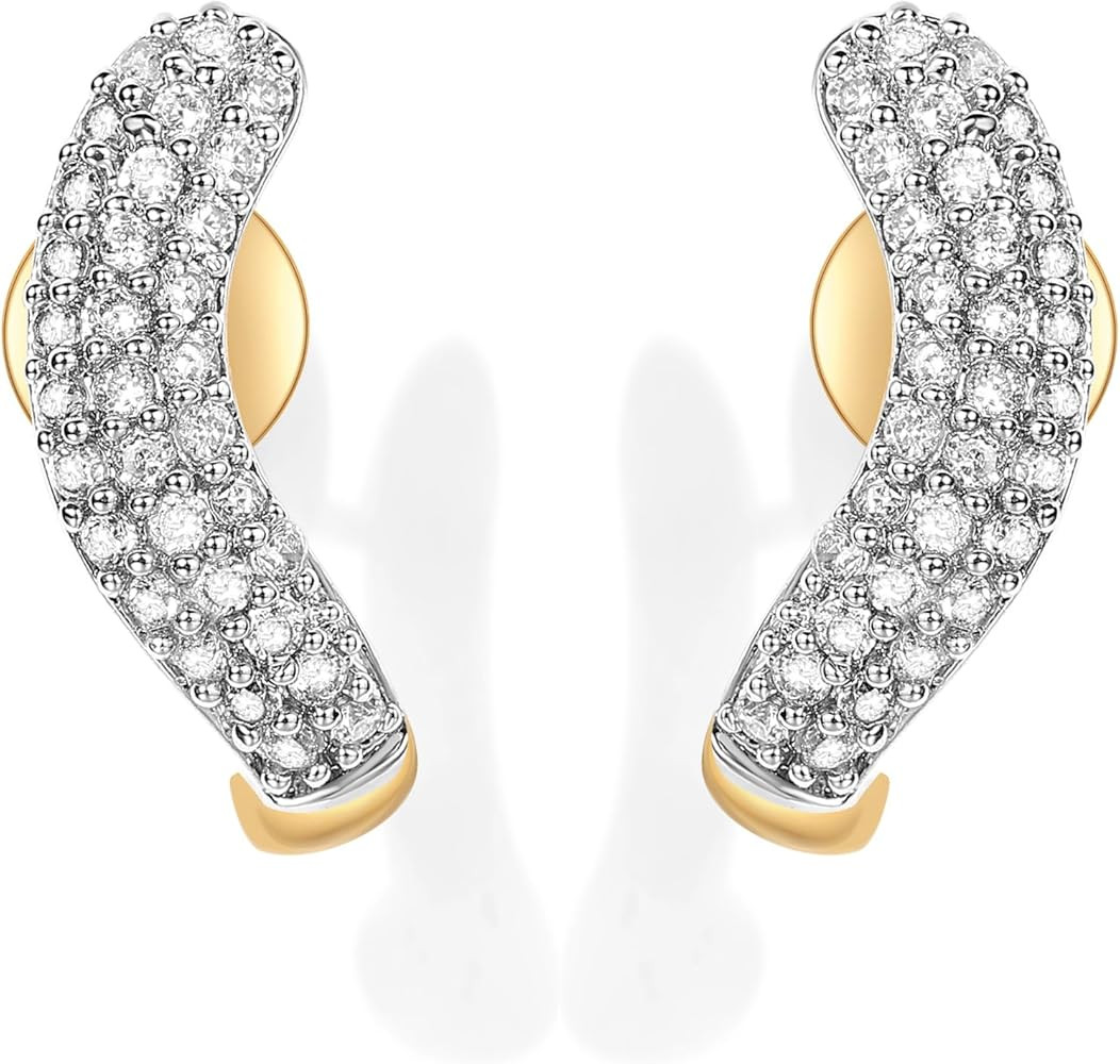 PAVOI 14K Gold Plated Sterling Silver Post CZ Wavy Stud Earrings | Twisted Wave Cubic Zirconia Ha... | Amazon (US)