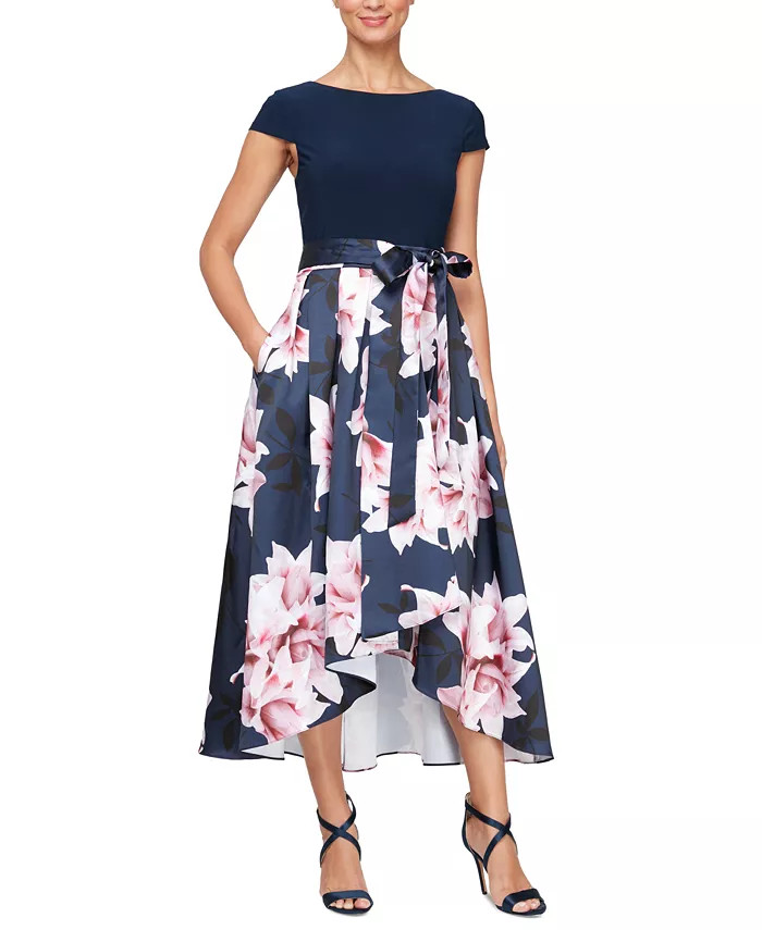 Women's Cap-Sleeve Belted High-Low Dress | Macy's