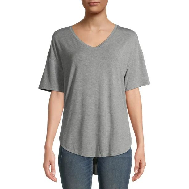 Time and Tru Women's Short Sleeve V-Neck Tunic T-Shirt - Walmart.com | Walmart (US)