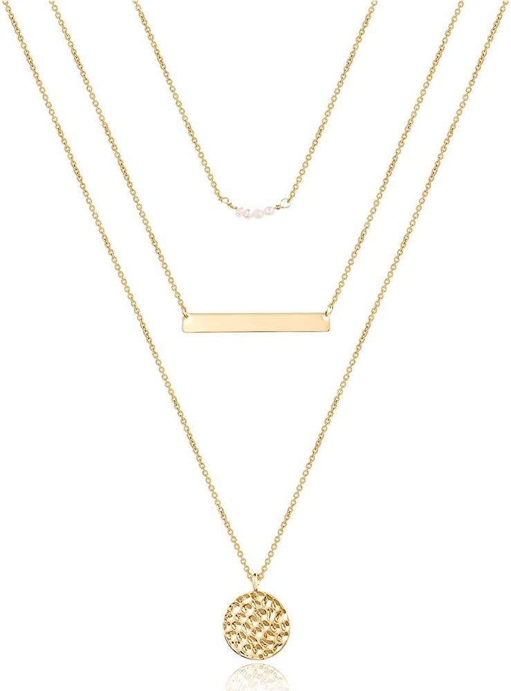 Turandoss Dainty Layered Choker Necklace, Handmade 14K Gold Plated Y Pendant Necklace Multilayer ... | Amazon (US)