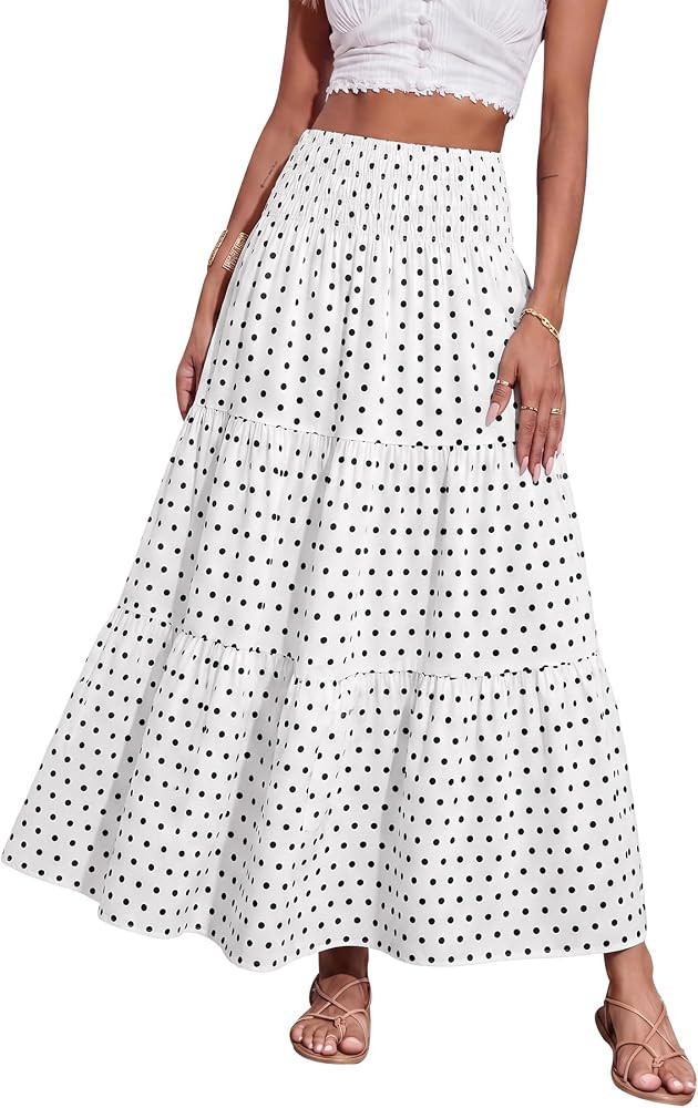 CFLONGE Summer Maxi Skirts for Women 2026 Fashion Boho Long Skirt Trendy Floral High Waist A Line... | Amazon (US)