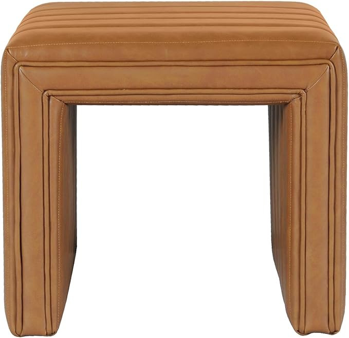 HomePop Modern Channel Tufted Faux Leather Ottoman Home Décor|Ottoman for Living Room & Bedroom ... | Amazon (US)