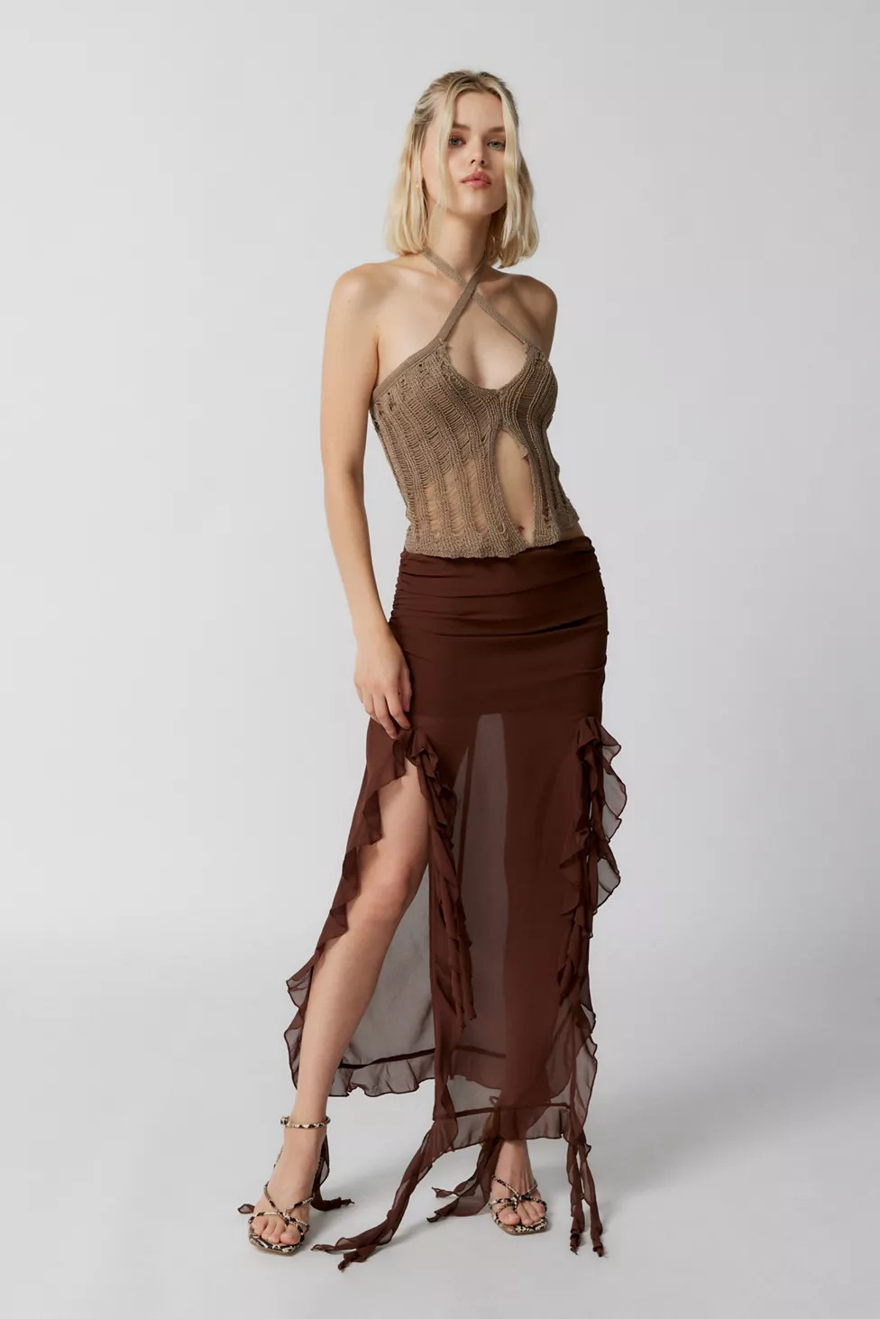 Lioness Rendezvous Mesh Semi-Sheer Midi Skirt | Urban Outfitters (US and RoW)