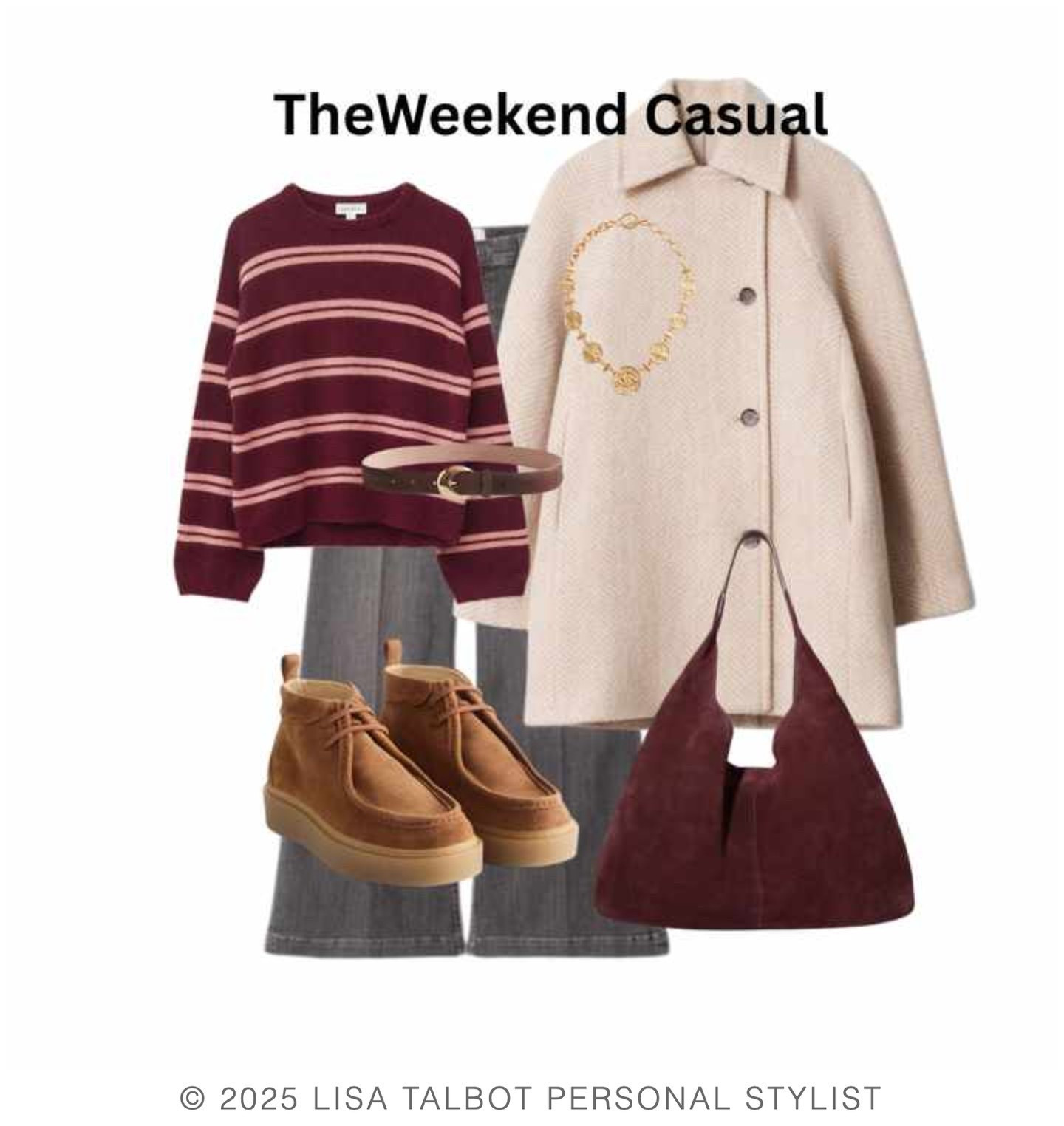 Weekends aren't just for throwing anything on because you're at home!

Grey jeans are the new blue this season, they work really well with so many different colours.

I've create you an outfit with different tones & textures to show you how easy it is to pull together & look super stylish. Always think about how an outfit can be broke down to make more outfits just by swapping a couple of items.

And don't forget your accessories to complete the look.